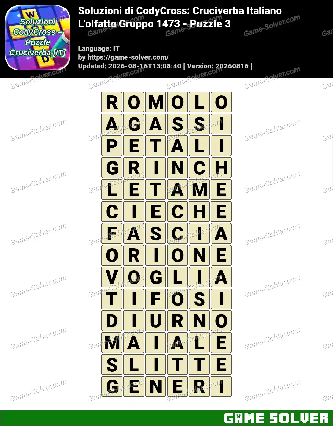 Soluzioni di CodyCross: Cruciverba Italiano L’olfatto Gruppo 1473 – Puzzle 3